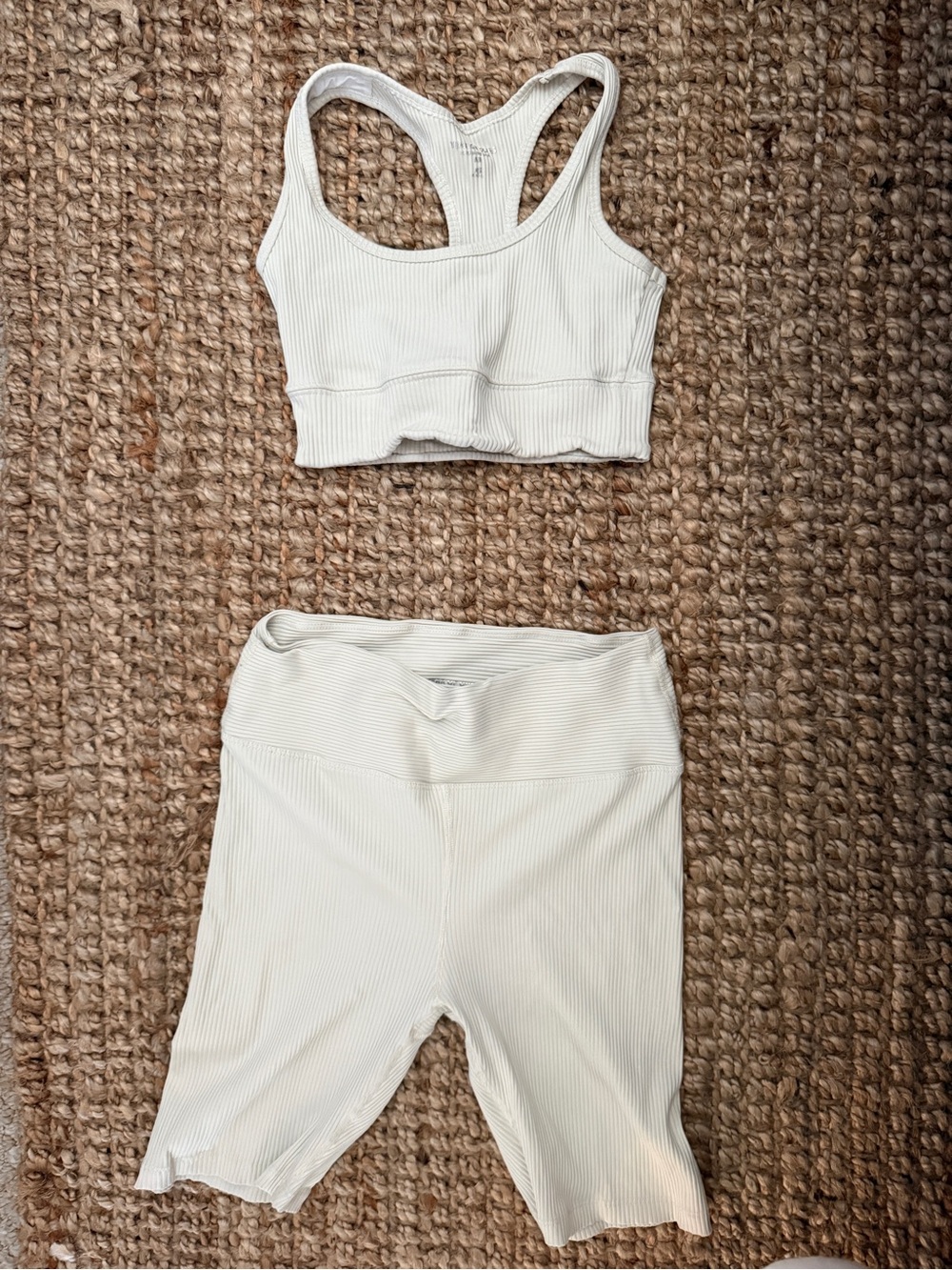 Year of Ours Cream Ribbed Bike Shorts & Crop Tank Set